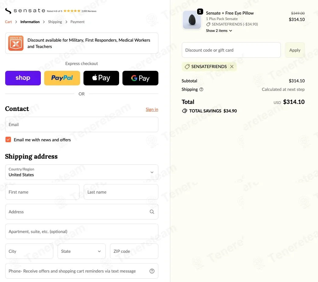 Sensate US apply coupon code