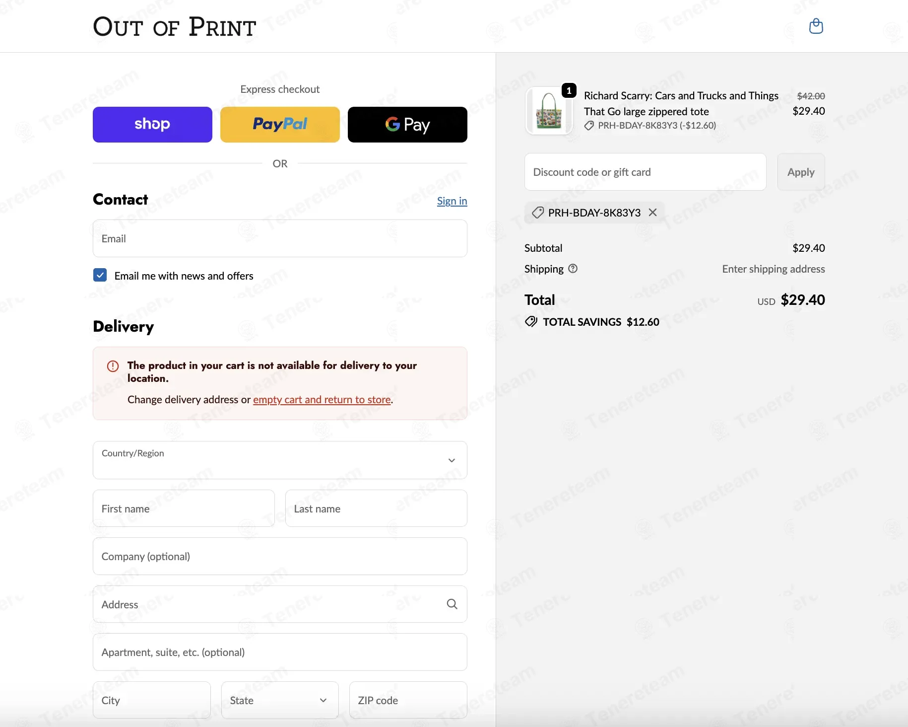 Out Of Print coupon code: 30% off with PRH-BDAY-8K83Y3. Tested and valid as 8 months ago.