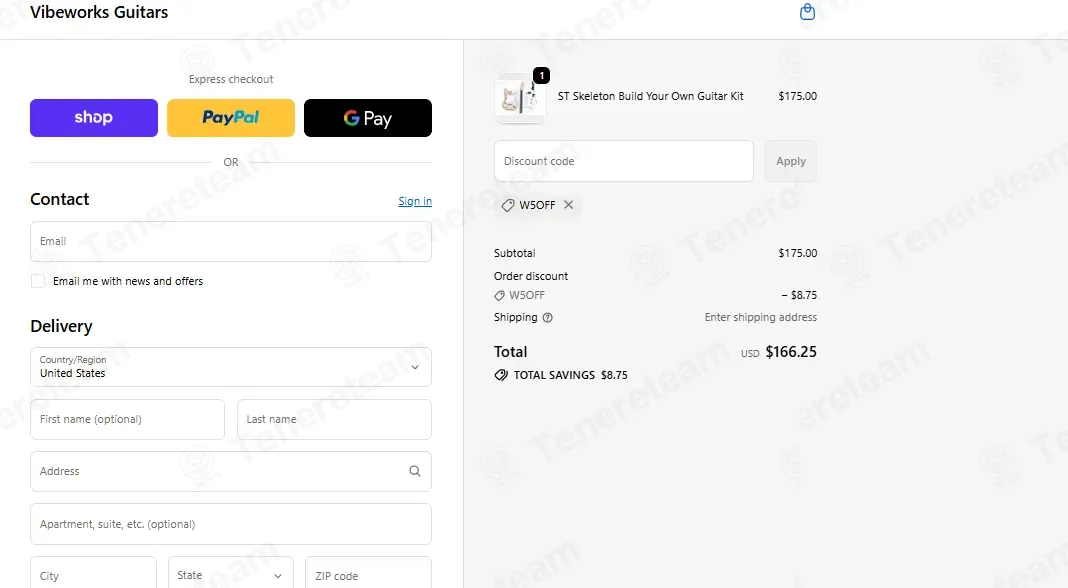 Vibe Works Guitars coupon code: 5% off with W5OFF. Tested and valid as 1 week ago.