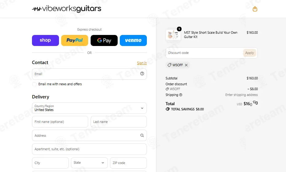 Vibe Works Guitars coupon code: 5% off with W5OFF. Tested and valid as 1 week ago.