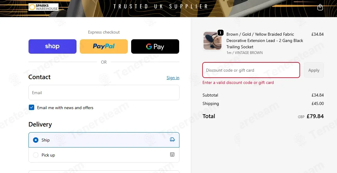 Sparks Warehouse coupon code: 20% off with GET20. Tested and valid as 4 months ago.
