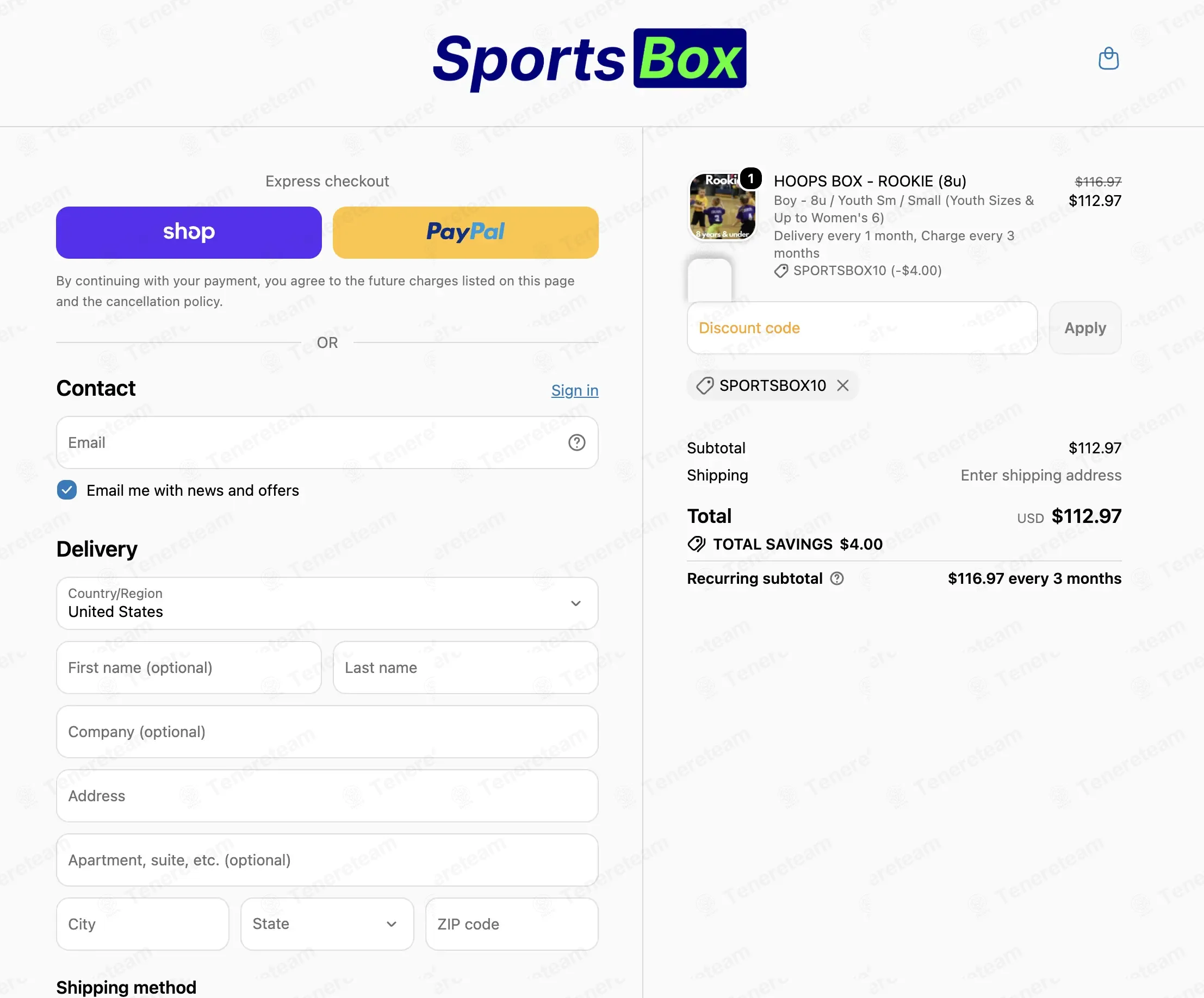 Sports Box coupon code: $4 off with SPORTSBOX10. Tested and valid as 1 month ago.