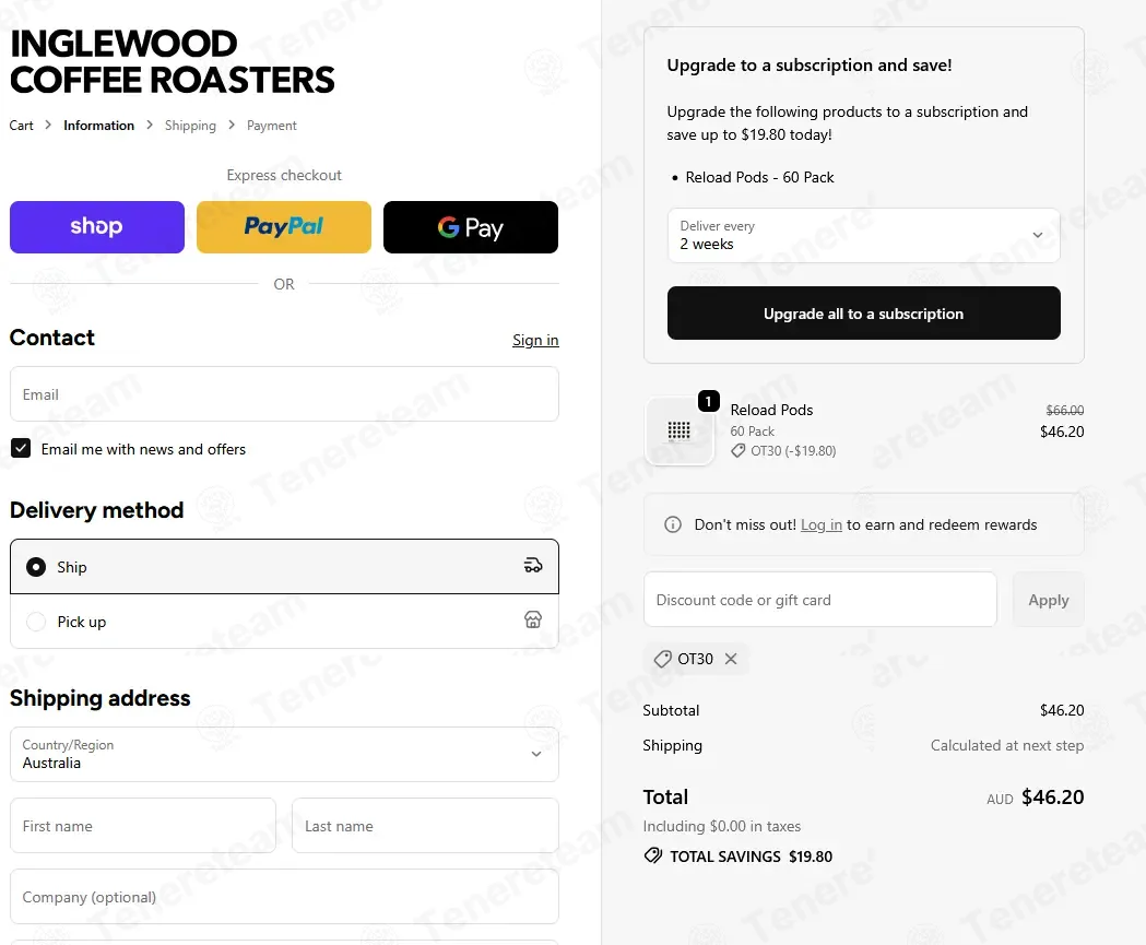 Inglewood Coffee coupon code: 30% off with OT30. Tested and valid as 8 months ago.