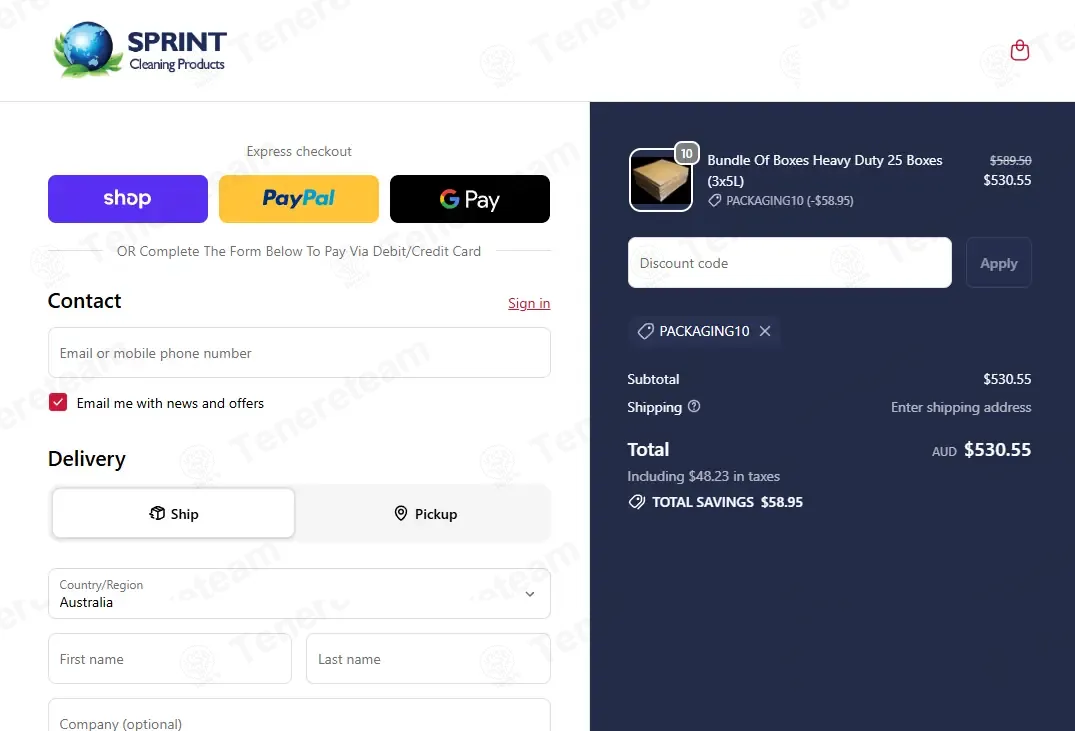 Sprint Cleaning Products coupon code: 10% off with PACKAGING10. Tested and valid as 1 week ago.