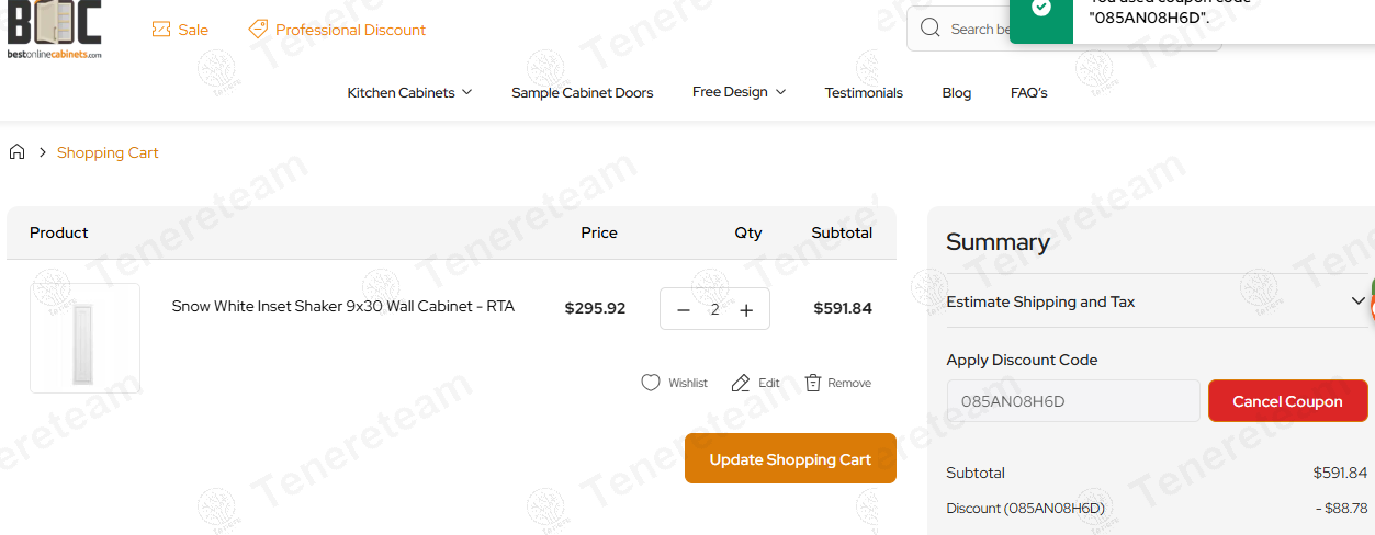 Best Online Cabinets coupon code: 15% off with 085AN08H6D. Tested and valid as 1 year ago.