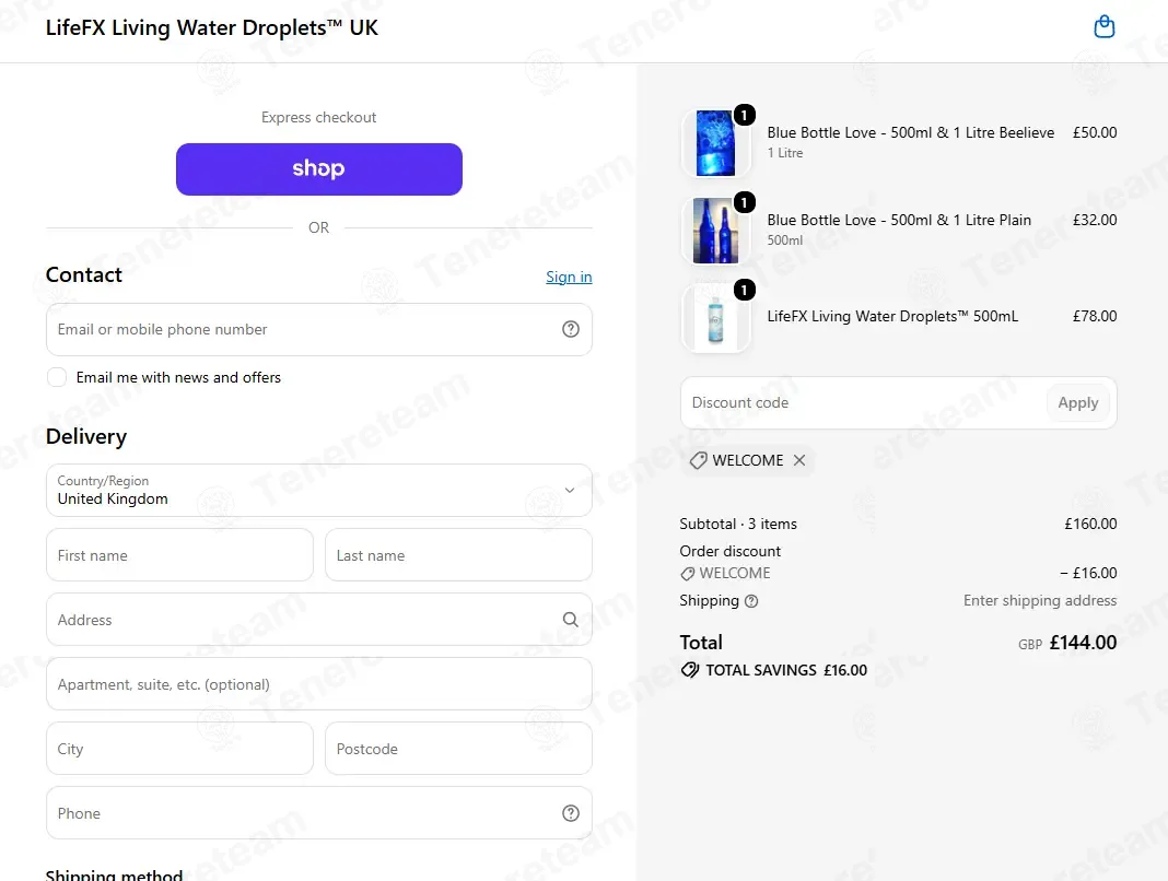 Life FX Living Water UK coupon code successfully applied at checkout
