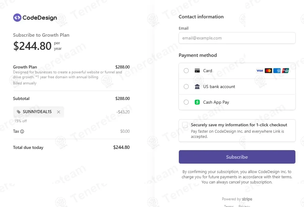 CodeDesign.ai coupon code: 15% off with SUNNYDEAL15. Tested and valid as 1 month ago.
