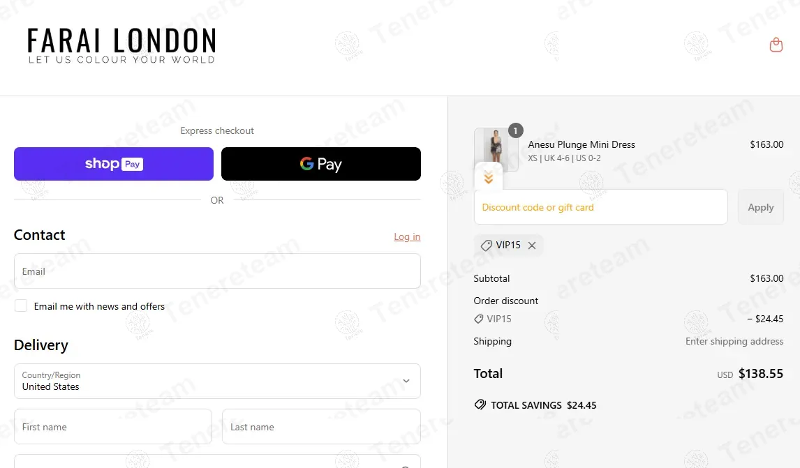 Farai London coupon code: 15% off with VIP15. Tested and valid as 1 year ago.