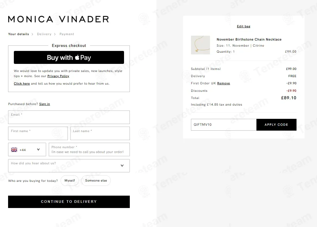Monica Vinader coupon code: 10% off with GIFTMV10. Tested and valid as 9 months ago.