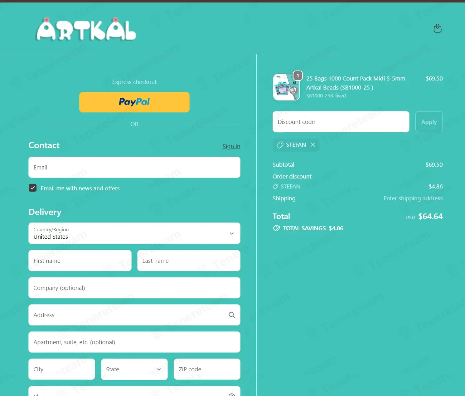 Artkal beads coupon code: 7% off with STEFAN. Tested and valid as 4 days ago.