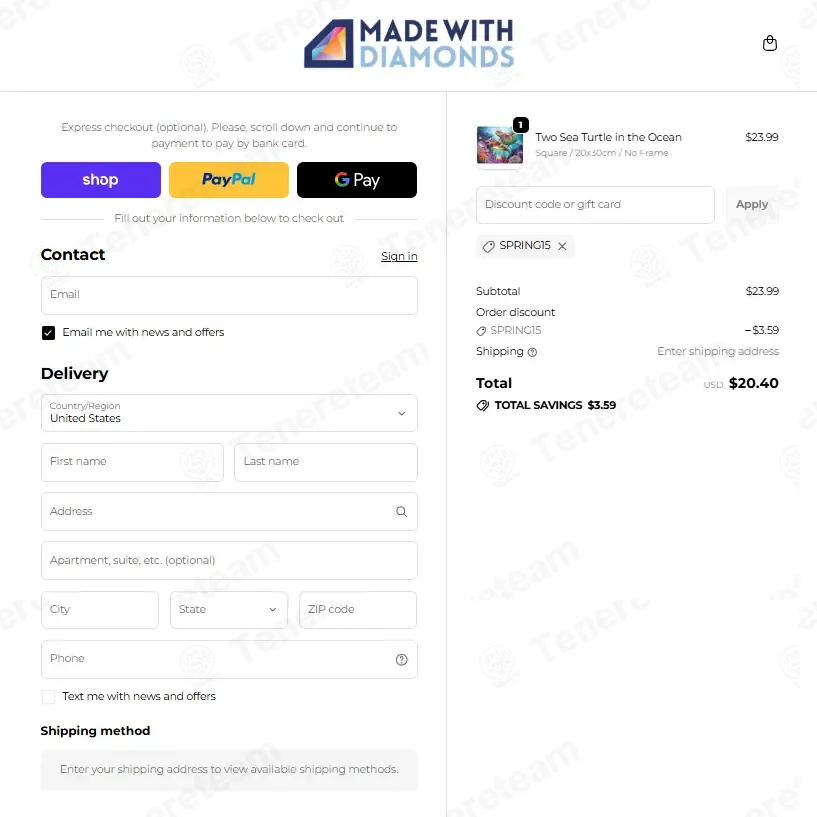 Made with Diamonds coupon code: 15% off with SPRING15. Tested and valid as 1 week ago.