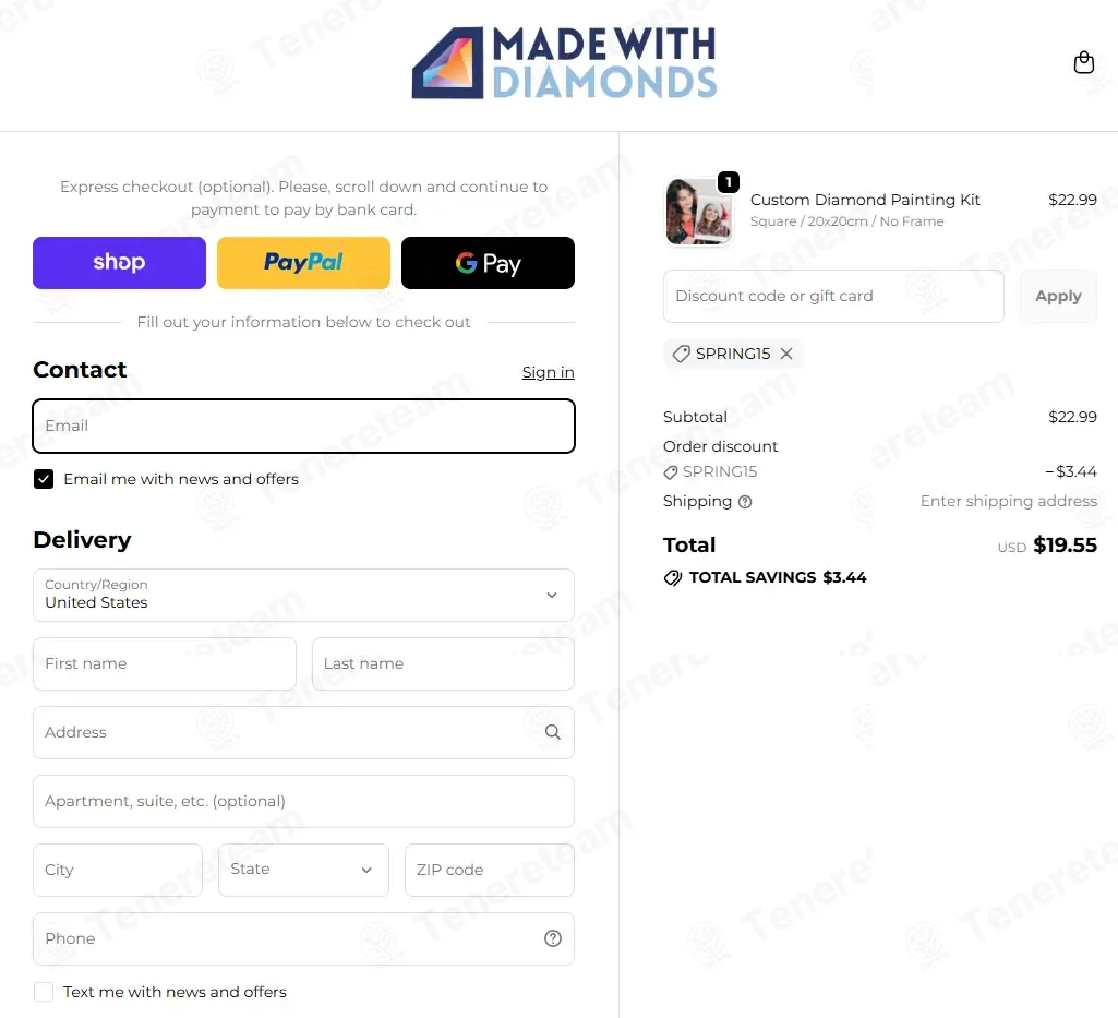 Made with Diamonds coupon code: 15% off with SPRING15. Tested and valid as 1 week ago.