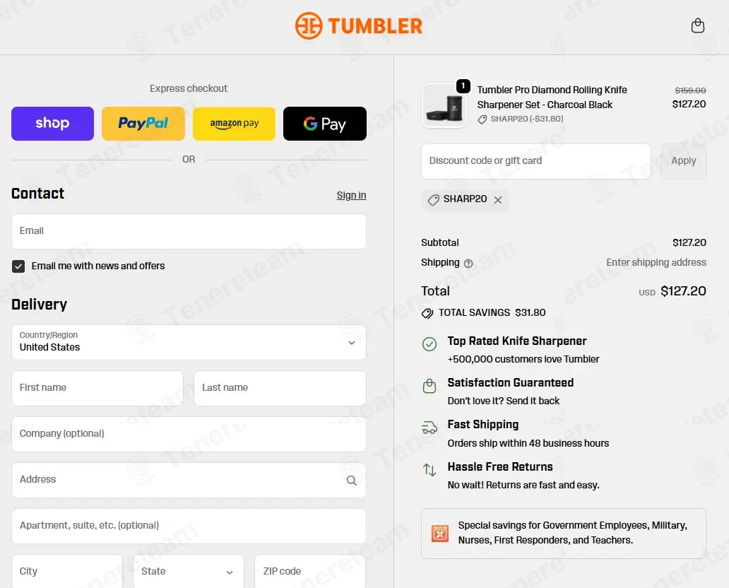 Tumbler coupon code: 20% off with SHARP20. Tested and valid as 1 month ago.