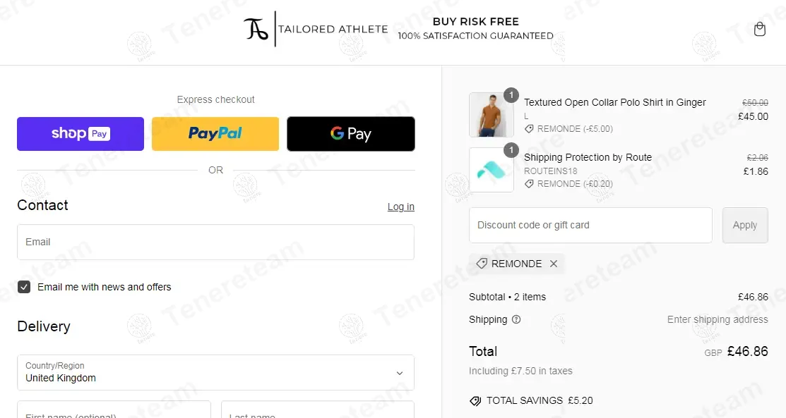 TAILORED ATHLETE coupon code: 10% off with REMONDEw. Tested and valid as 4 months ago.