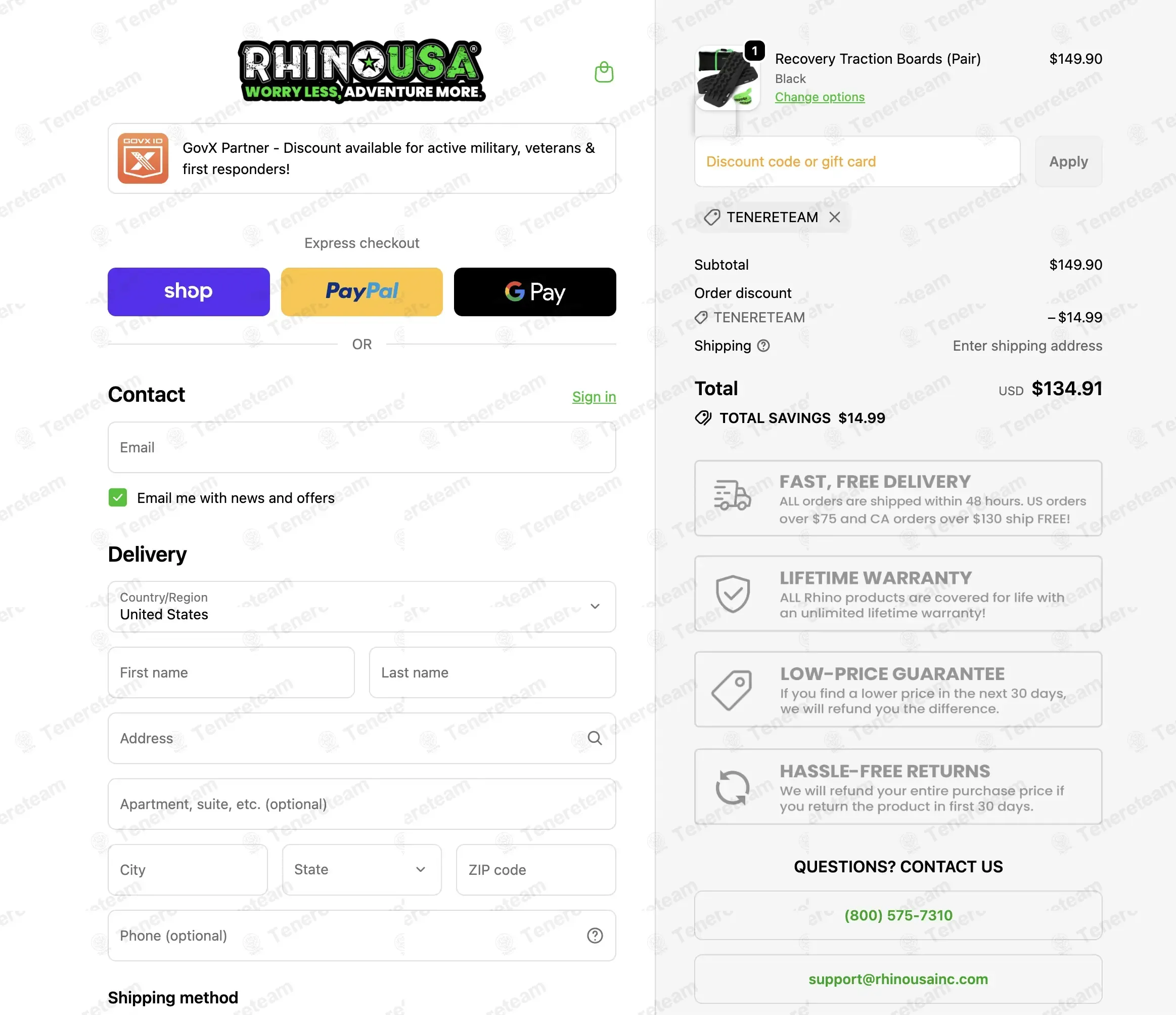 Rhino USA coupon code: 10% off with TENERETEAM. Tested and valid as 1 month ago.