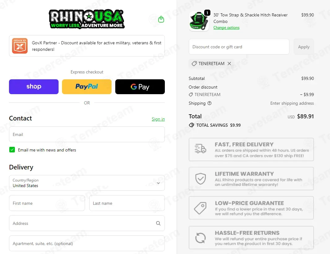 Rhino USA coupon code: 10% off with TENERETEAM. Tested and valid as 1 month ago.