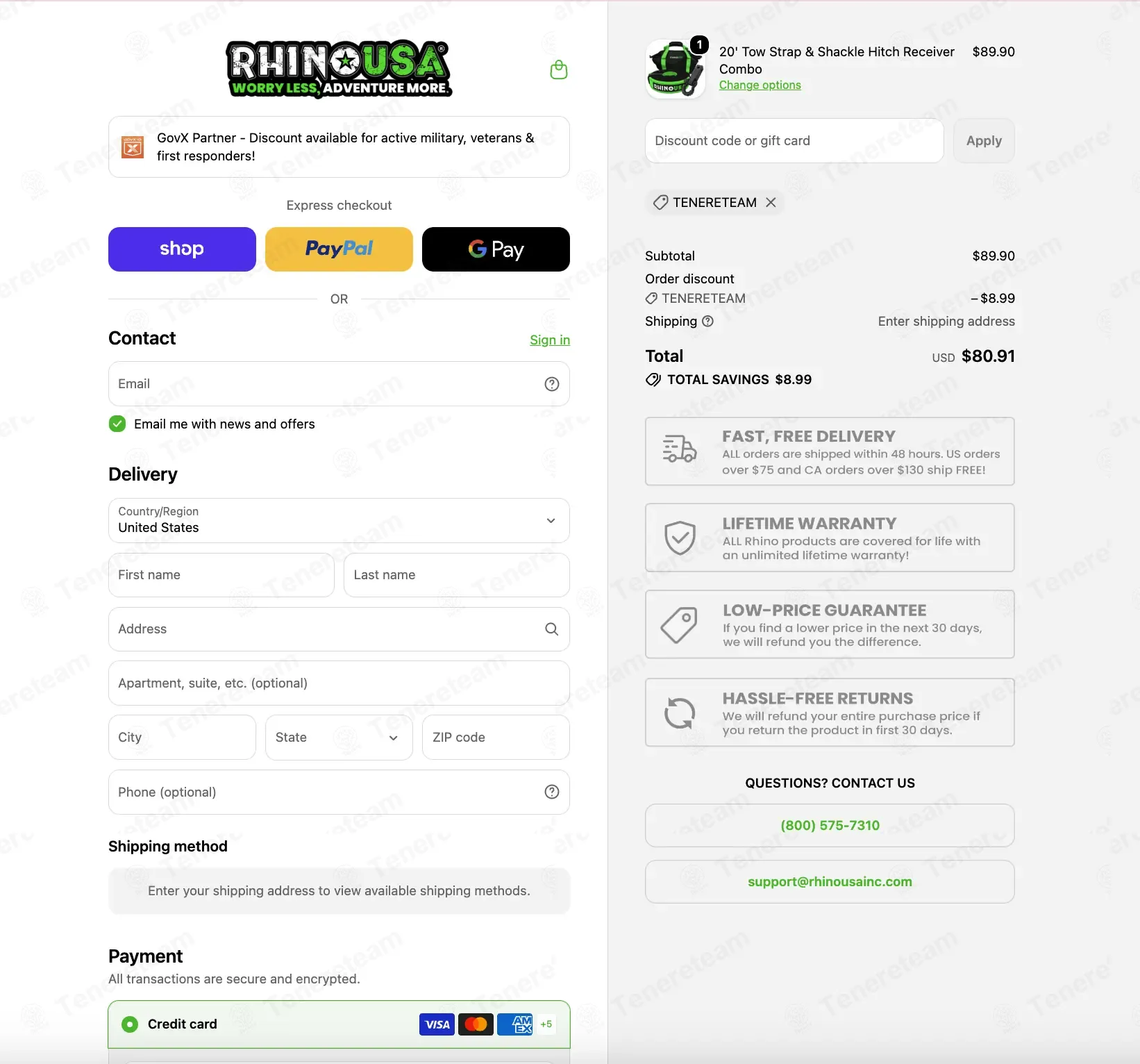 Rhino USA coupon code: 10% off with TENERETEAM. Tested and valid as 1 month ago.