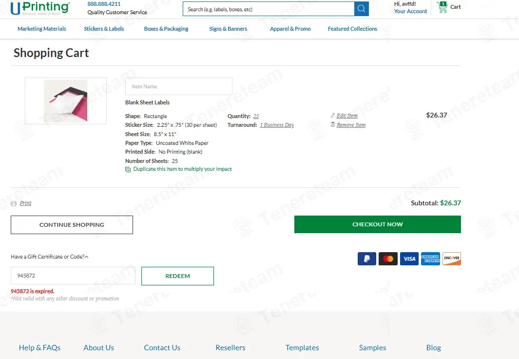 Uprinting coupon code: 20% off with 945872. Tested and valid as 4 months ago.