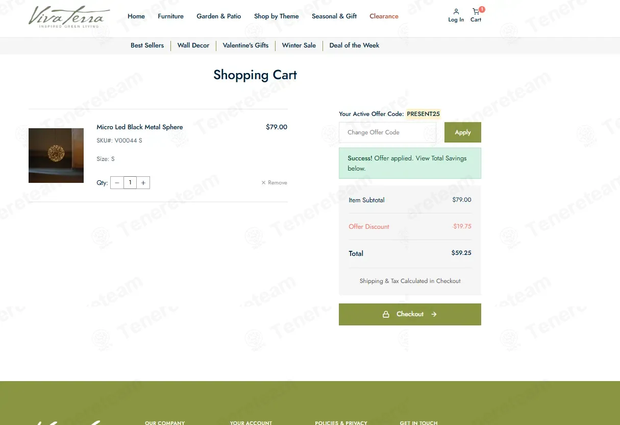 Vivaterra coupon code: 25% off with PRESENT25. Tested and valid as 3 weeks ago.