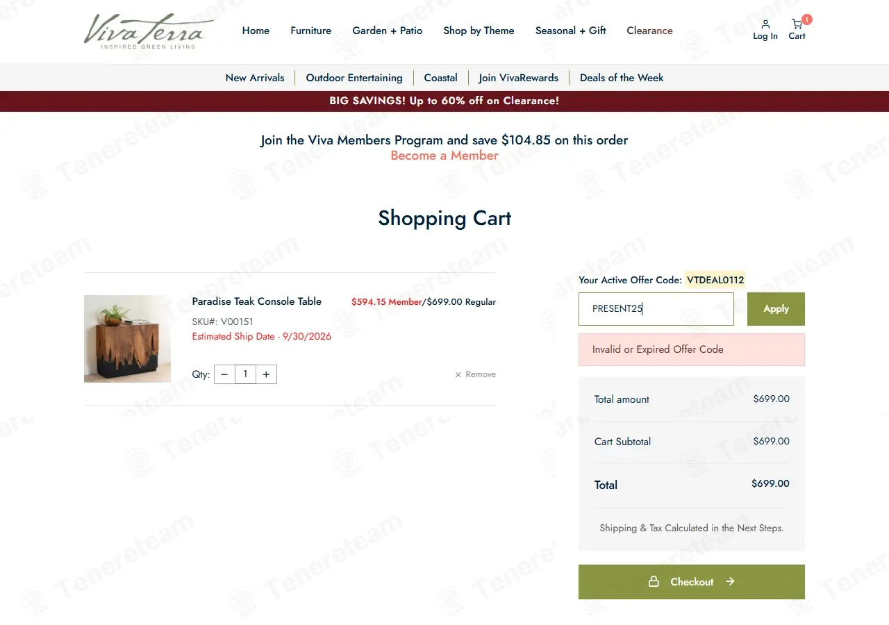 Vivaterra coupon code: 25% off with PRESENT25. Tested and valid as 1 minute ago.