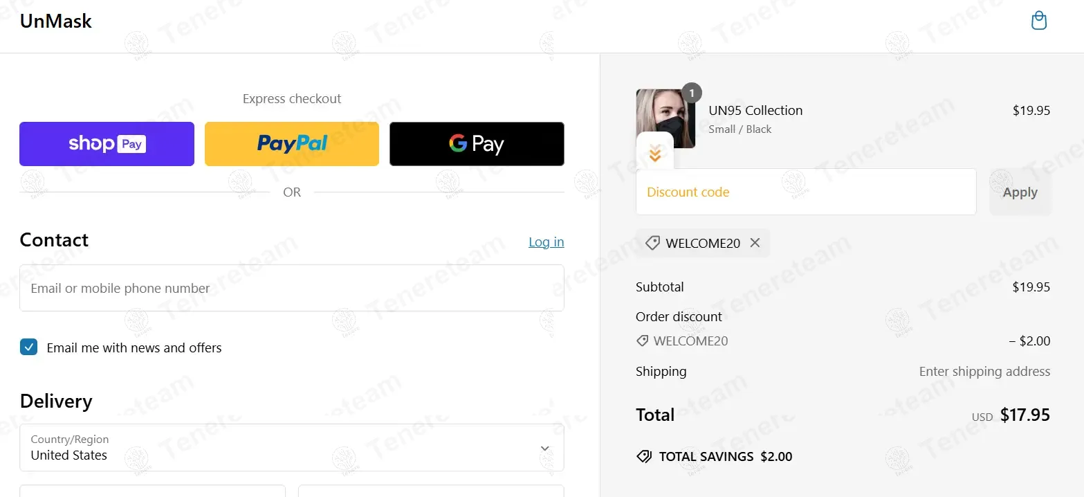 UnMask apply coupon code