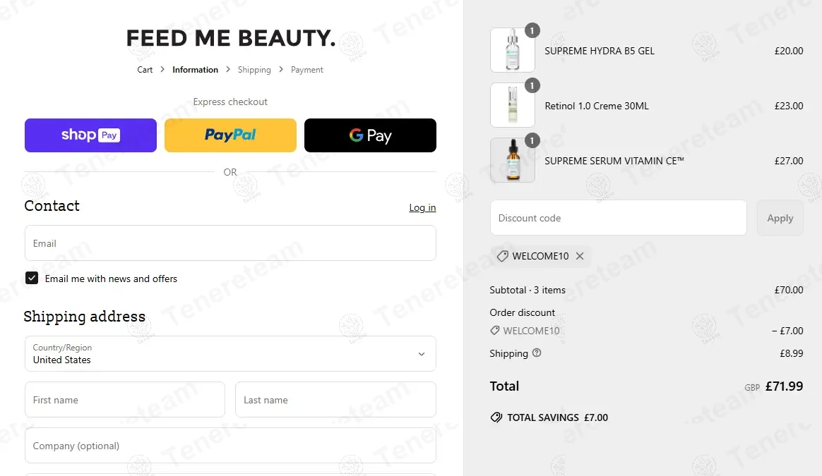 Feed Me Beauty coupon code: 10% off with WELCOME10. Tested and valid as 1 year ago.