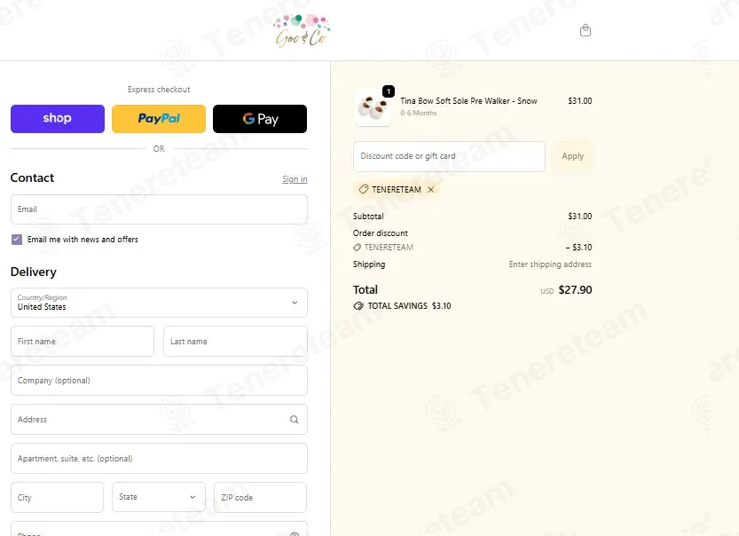 Goo And Co coupon code: 10% off with TENERETEAM. Tested and valid as 3 weeks ago.