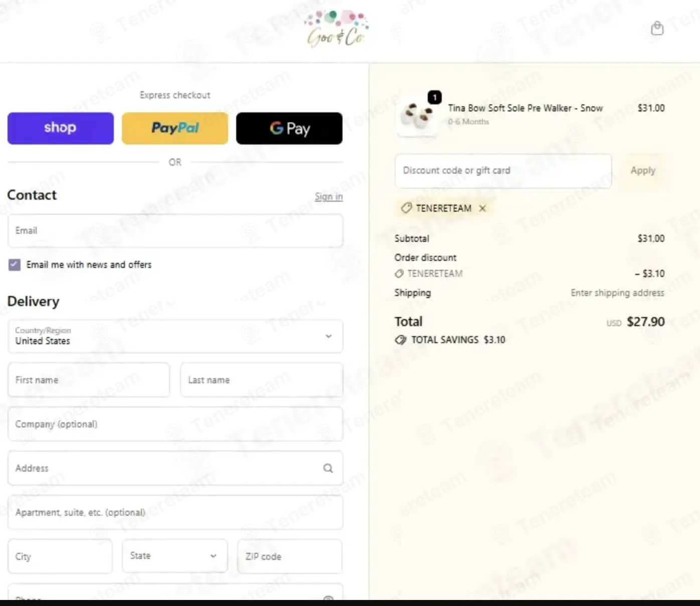 Goo And Co coupon code: 10% off with TENERETEAM. Tested and valid as 3 weeks ago.