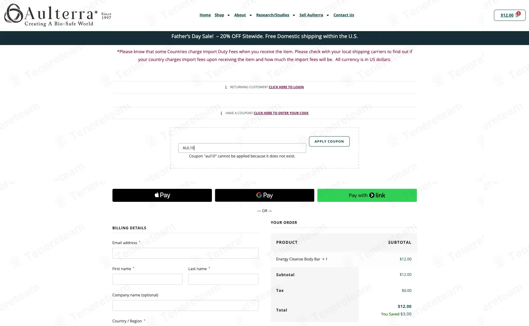 Aulterra coupon code verified as working at checkout