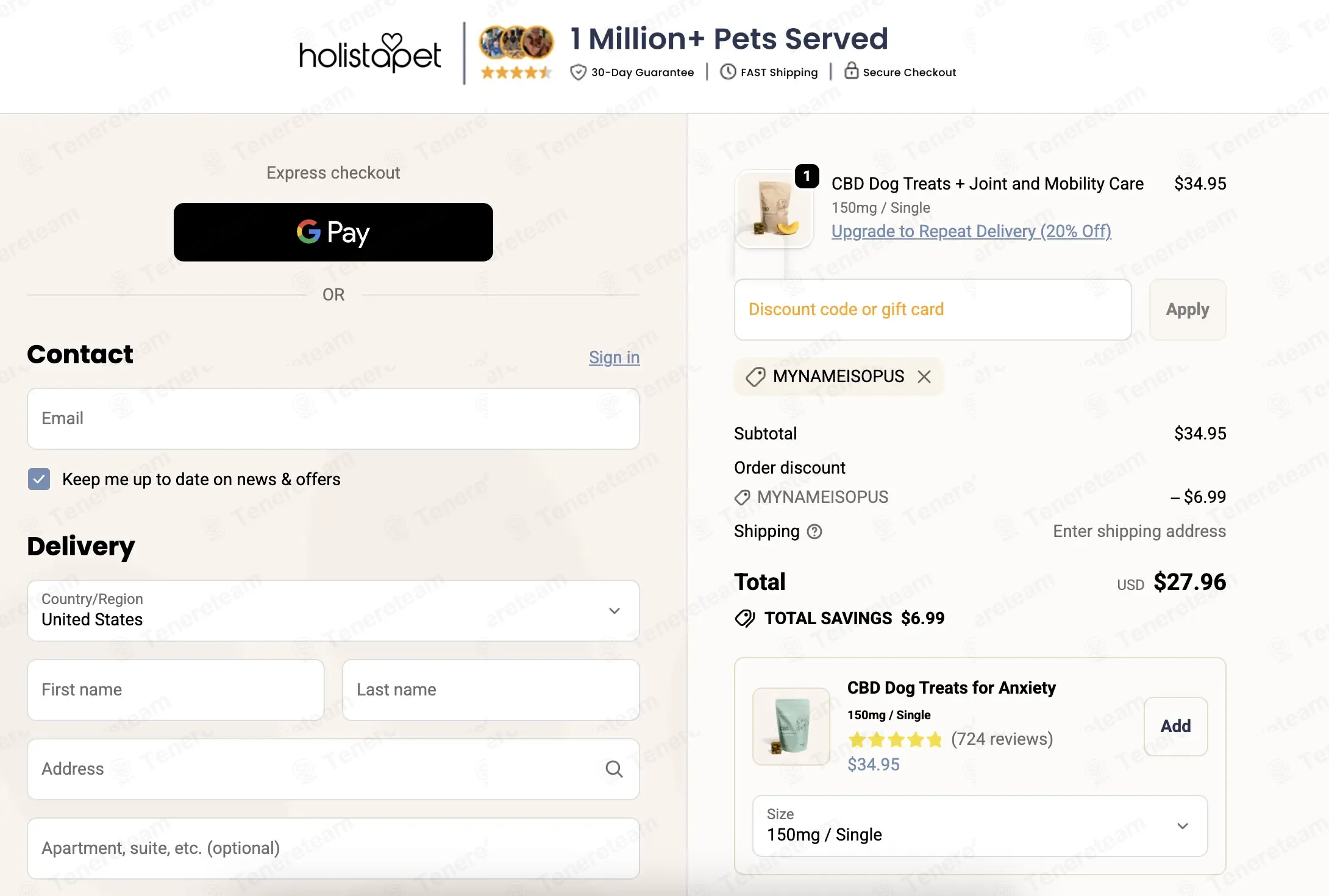 HolistaPet coupon code: 20% off with MYNAMEISOPUS. Tested and valid as 1 month ago.