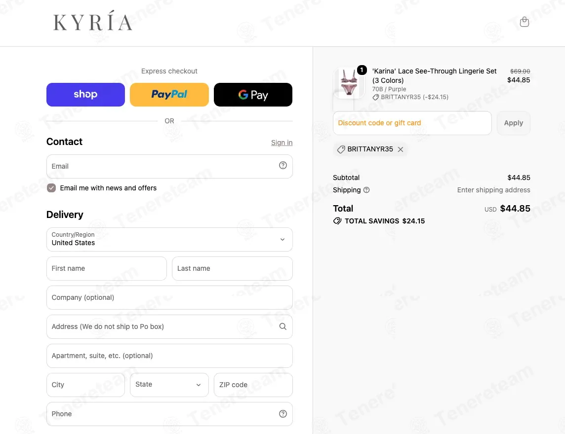 Kyria Lingerie coupon code verified as working at checkout