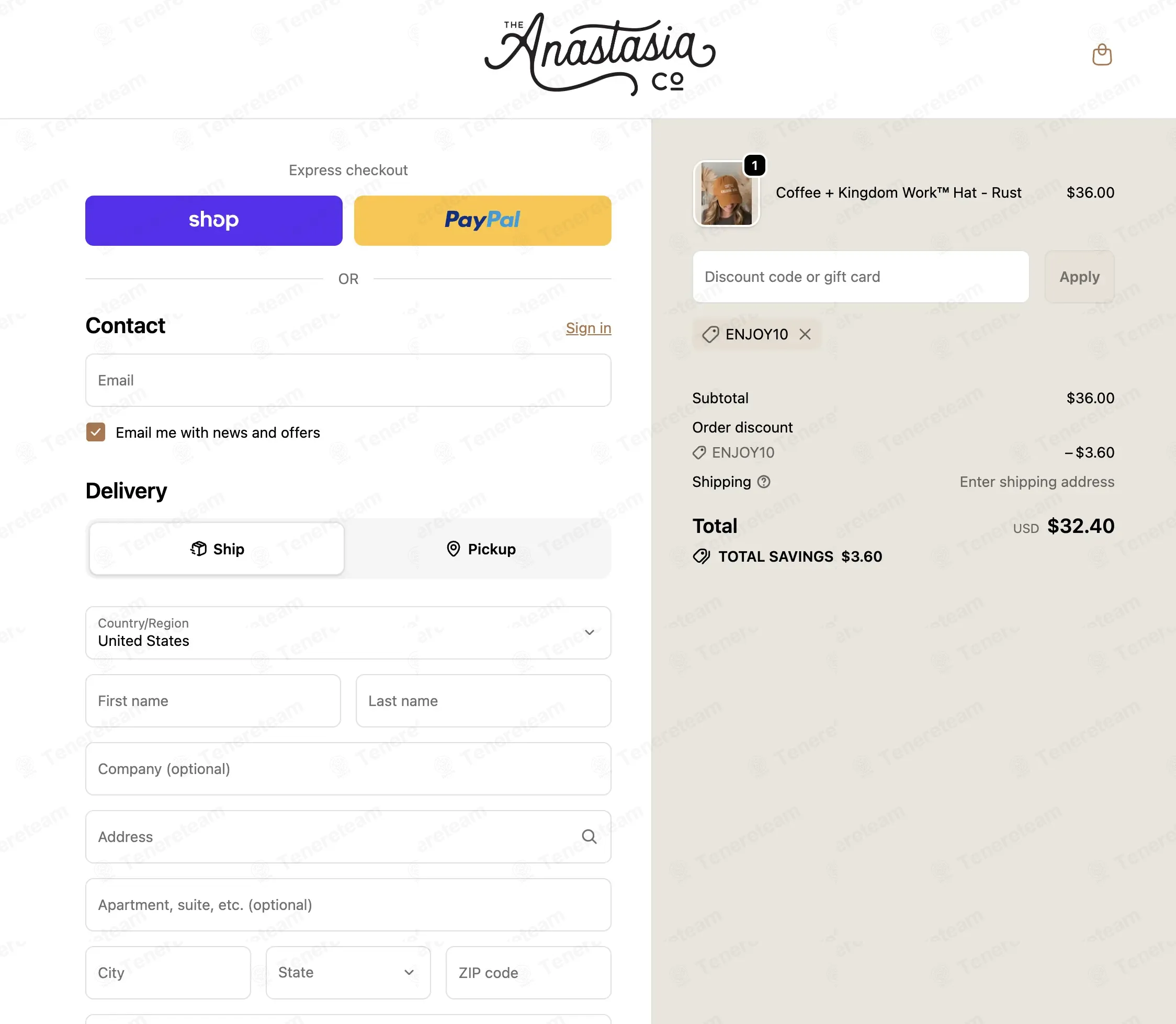 The Anastasia Co coupon code: 10% off with ENJOY10. Tested and valid as 1 month ago.