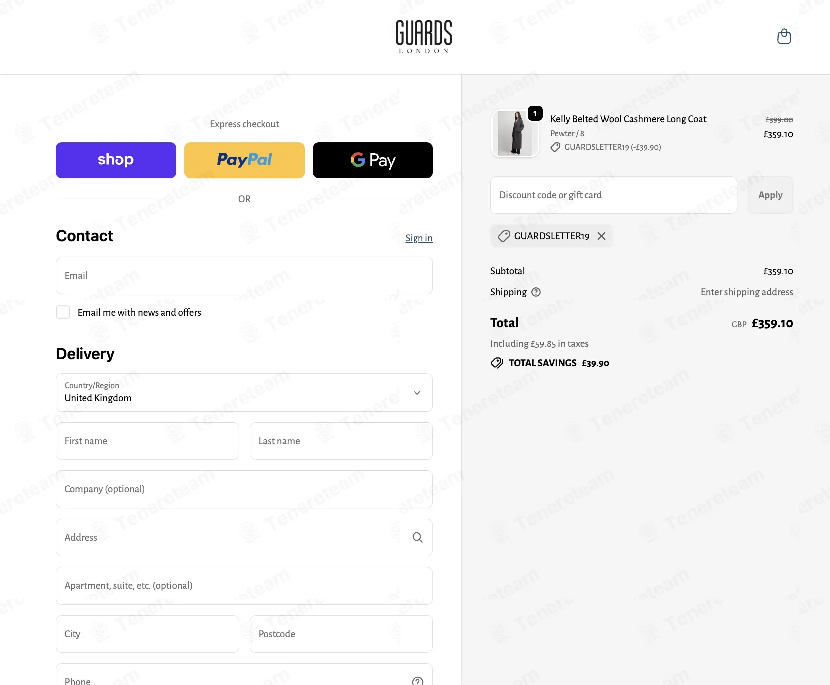 Guards London coupon code: 10% off with GUARDSLETTER19. Tested and valid as 2 months ago.