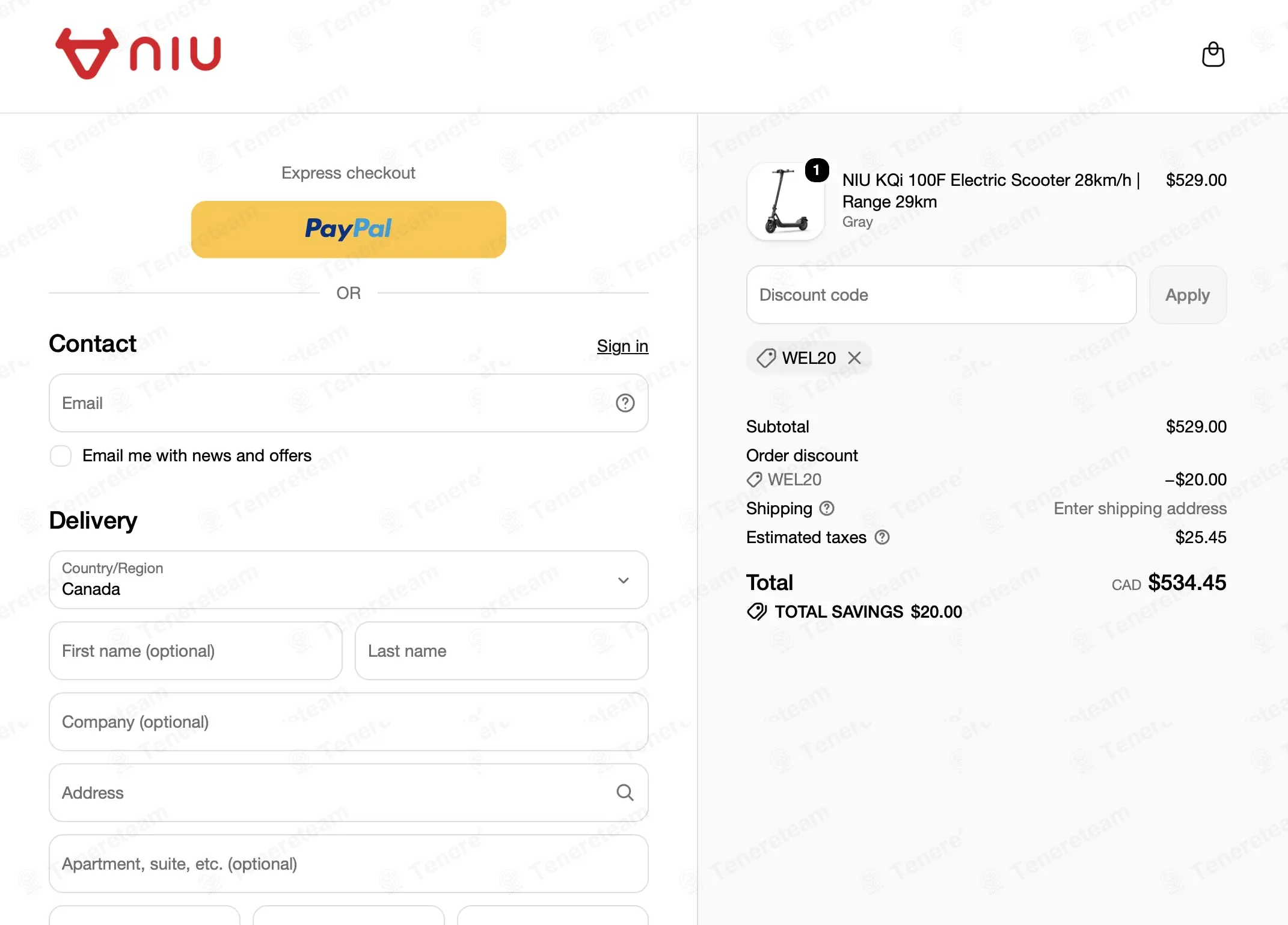 NIU Canada Shop coupon code: $20 off with WEL20. Tested and valid as 4 weeks ago.