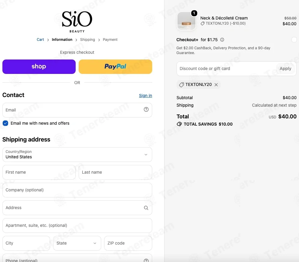 Sio Beauty coupon code: 20% off with TEXTONLY20. Tested and valid as 3 days ago.