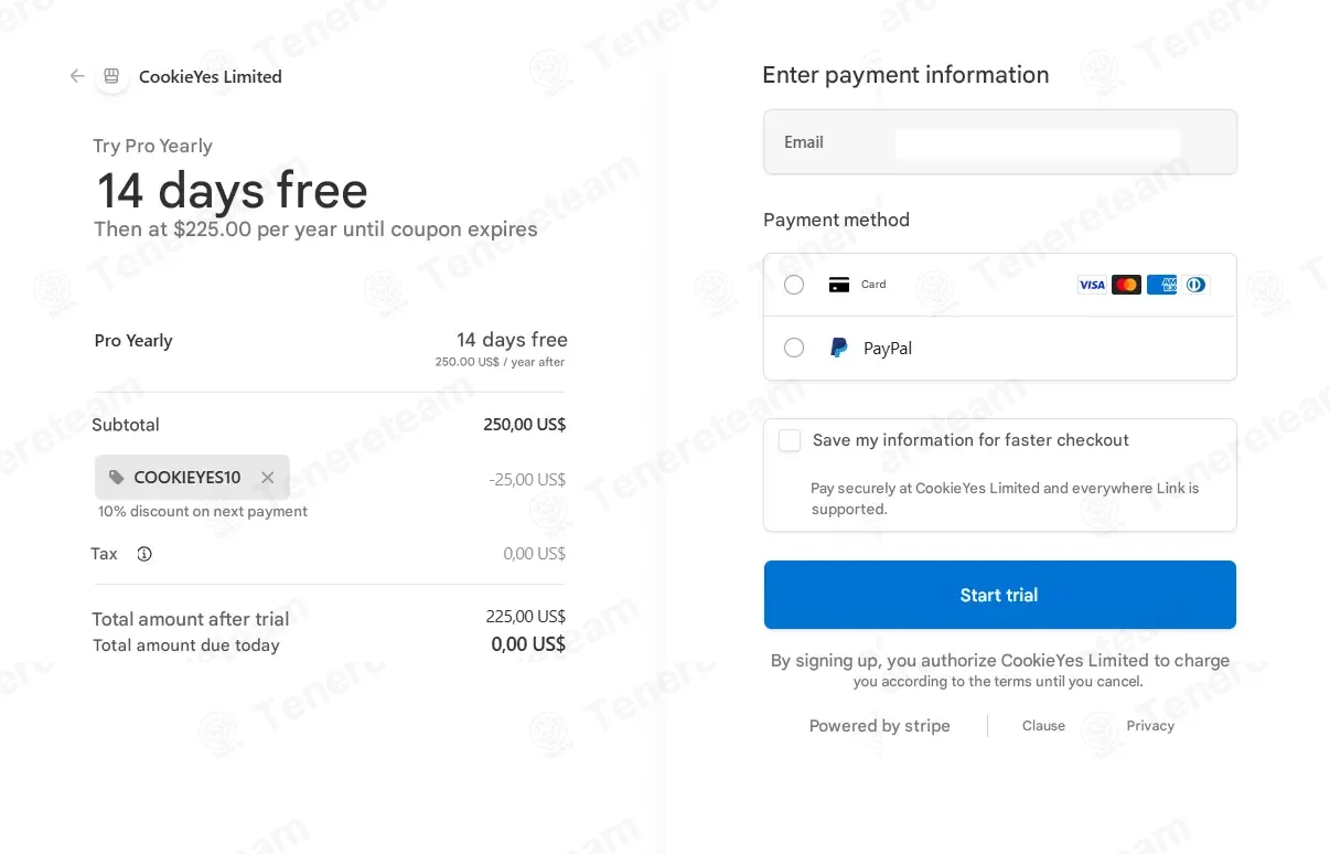 CookieYes coupon code verified as working at checkout