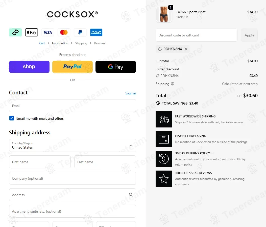 Cocksox coupon code: 10% off with RDHKN8N4. Tested and valid as 8 months ago.