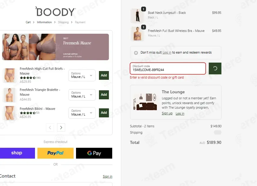 Boody AU coupon code: 15% off with 15WELCOME-89FR244. Tested and valid as 1 month ago.
