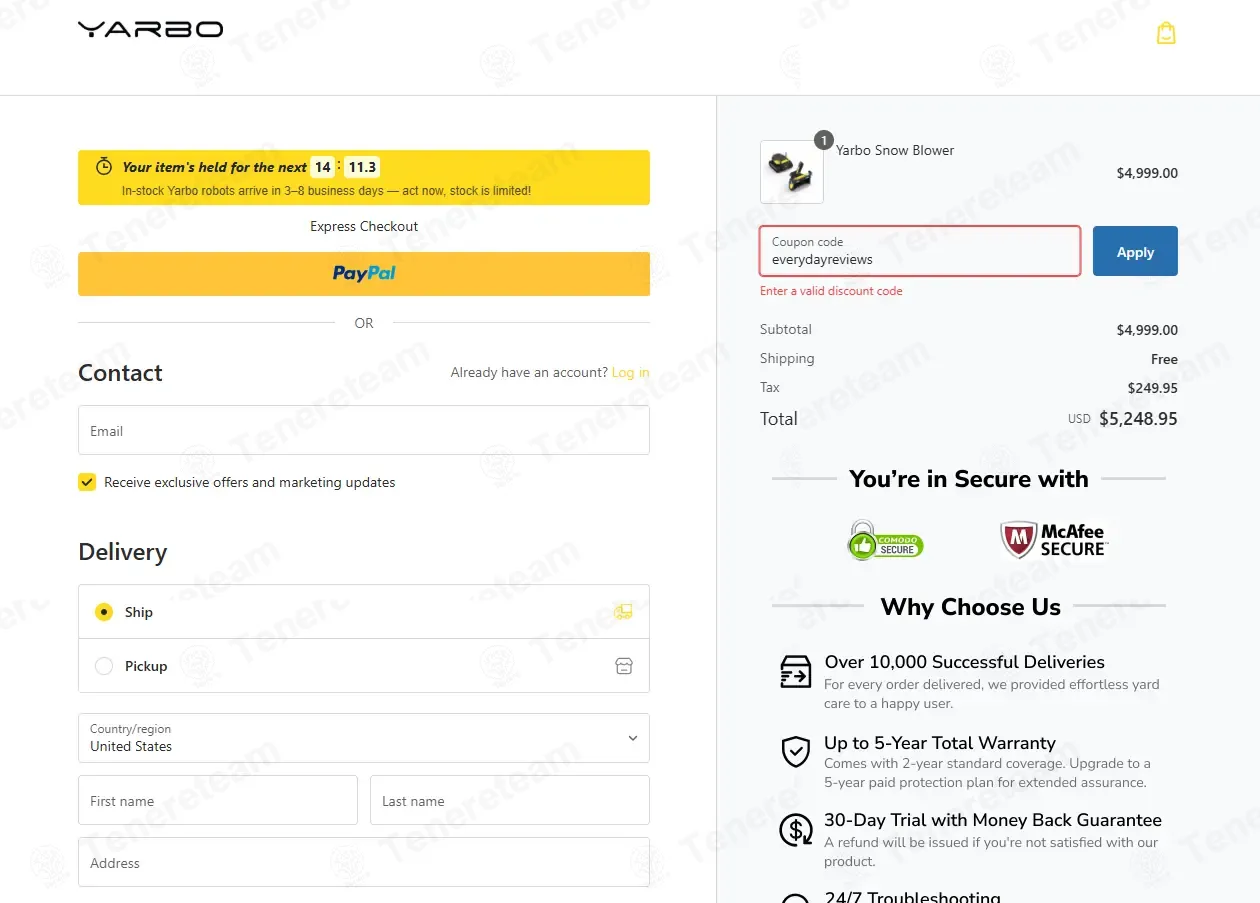Yarbo apply coupon code