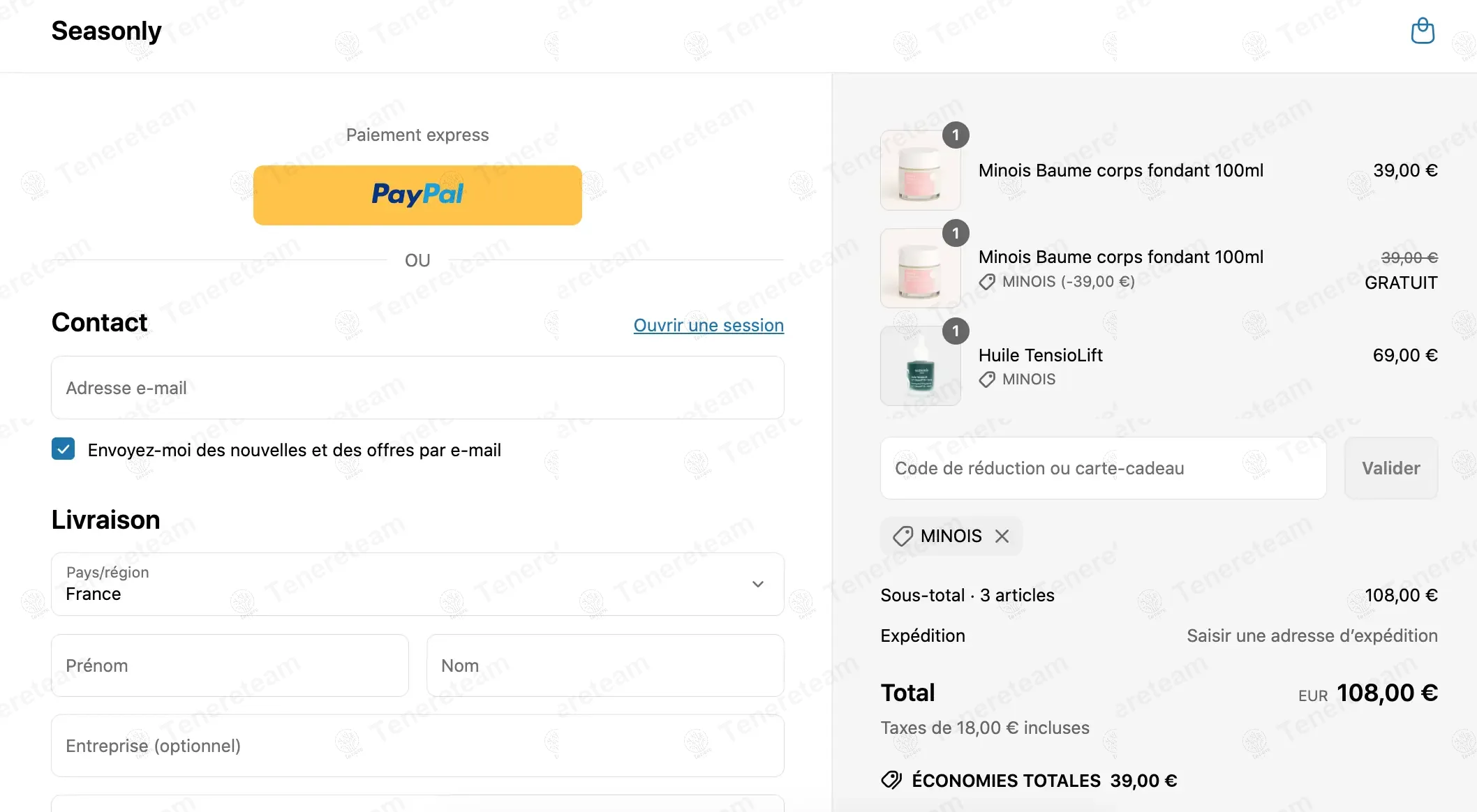 Seasonly FR coupon code: Sale off with MINOIS. Tested and valid as 10 months ago.