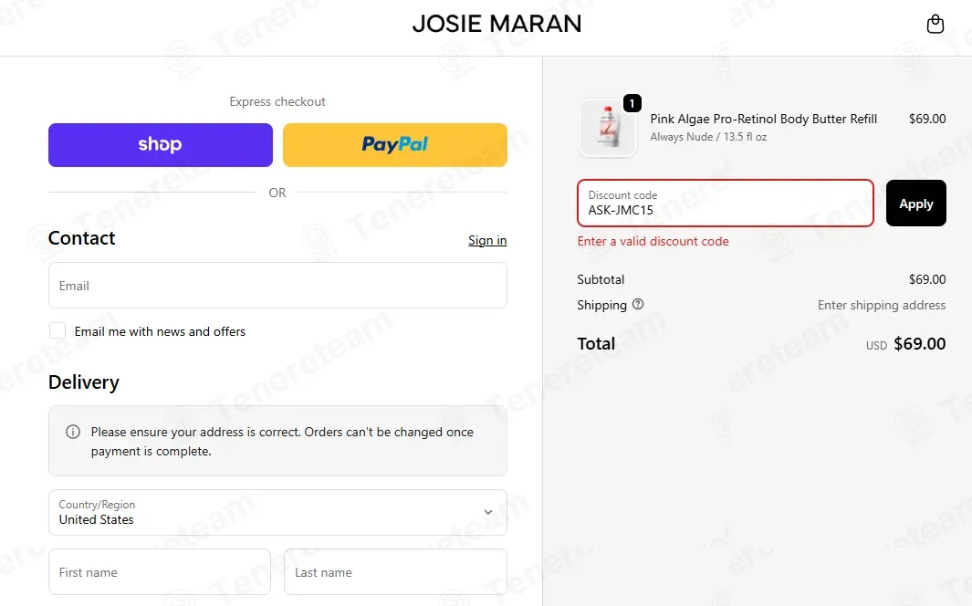 Josie Maran coupon code: 15% off with ASK-JMC15. Tested and valid as 3 months ago.