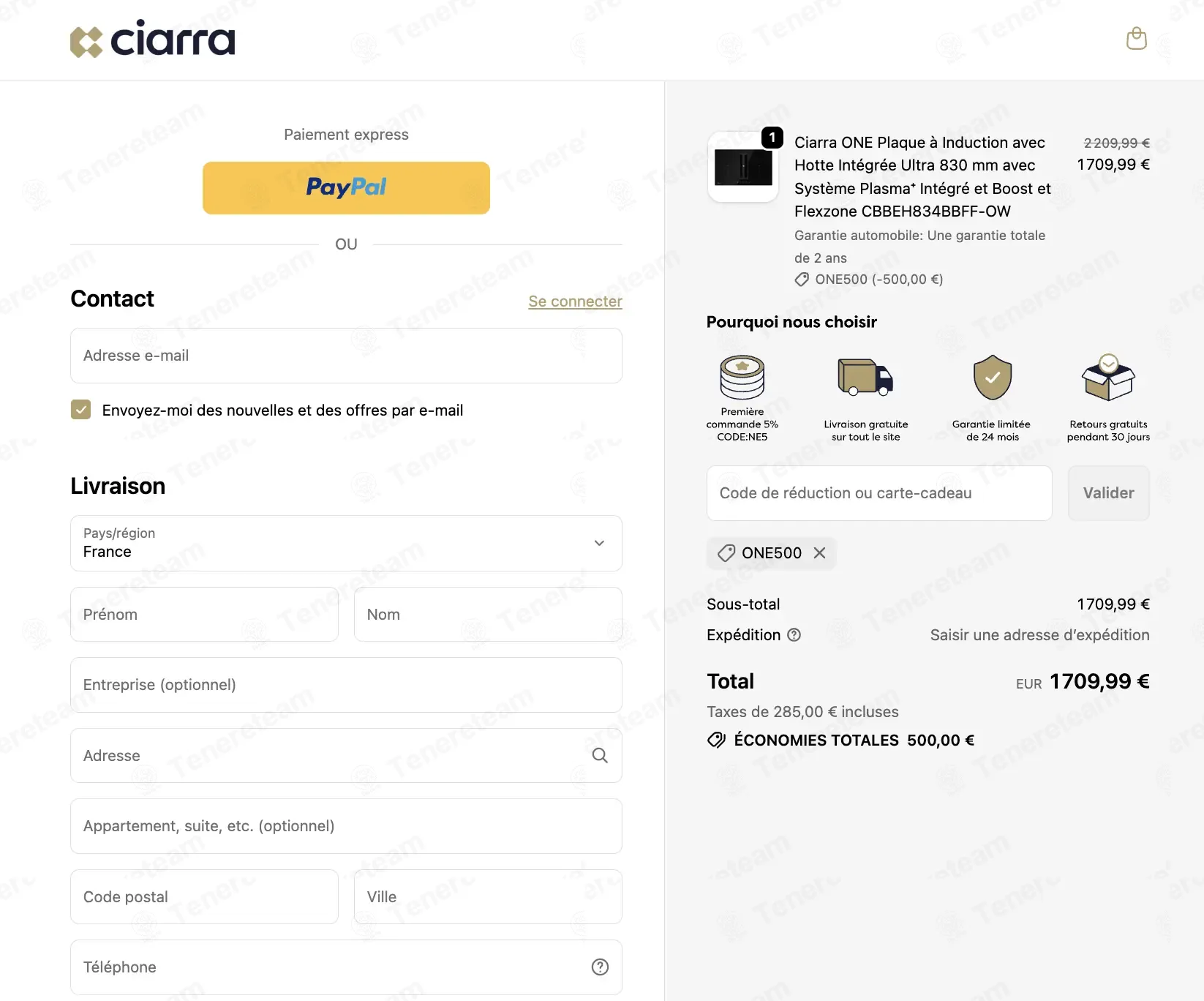 Ciarra Appliances FR coupon code: €500 off with ONE500. Tested and valid as 7 months ago.