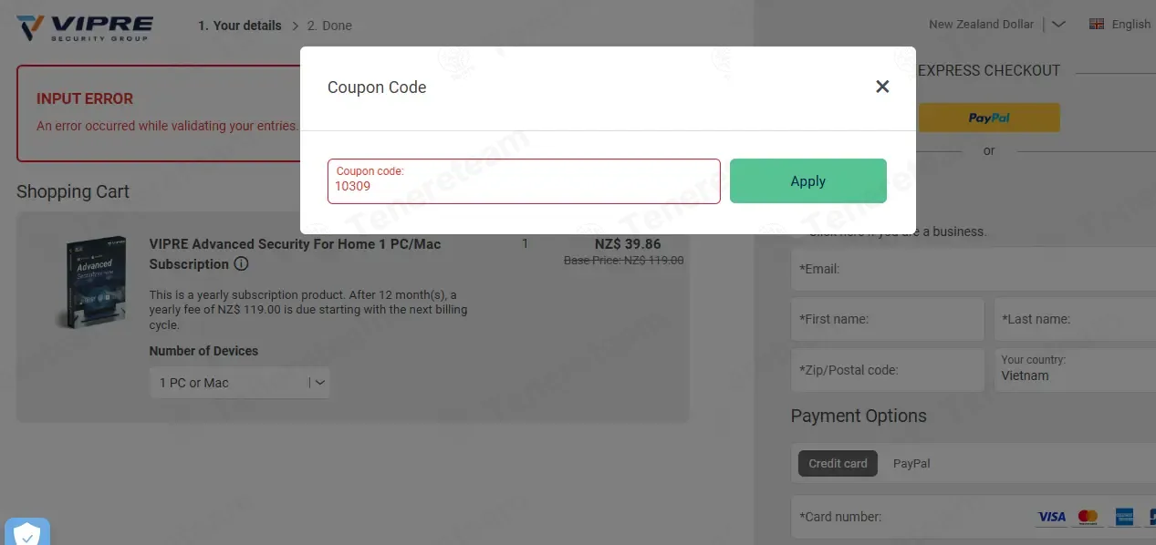 Vipre coupon code: 10% off with 10309. Tested and valid as 1 week ago.