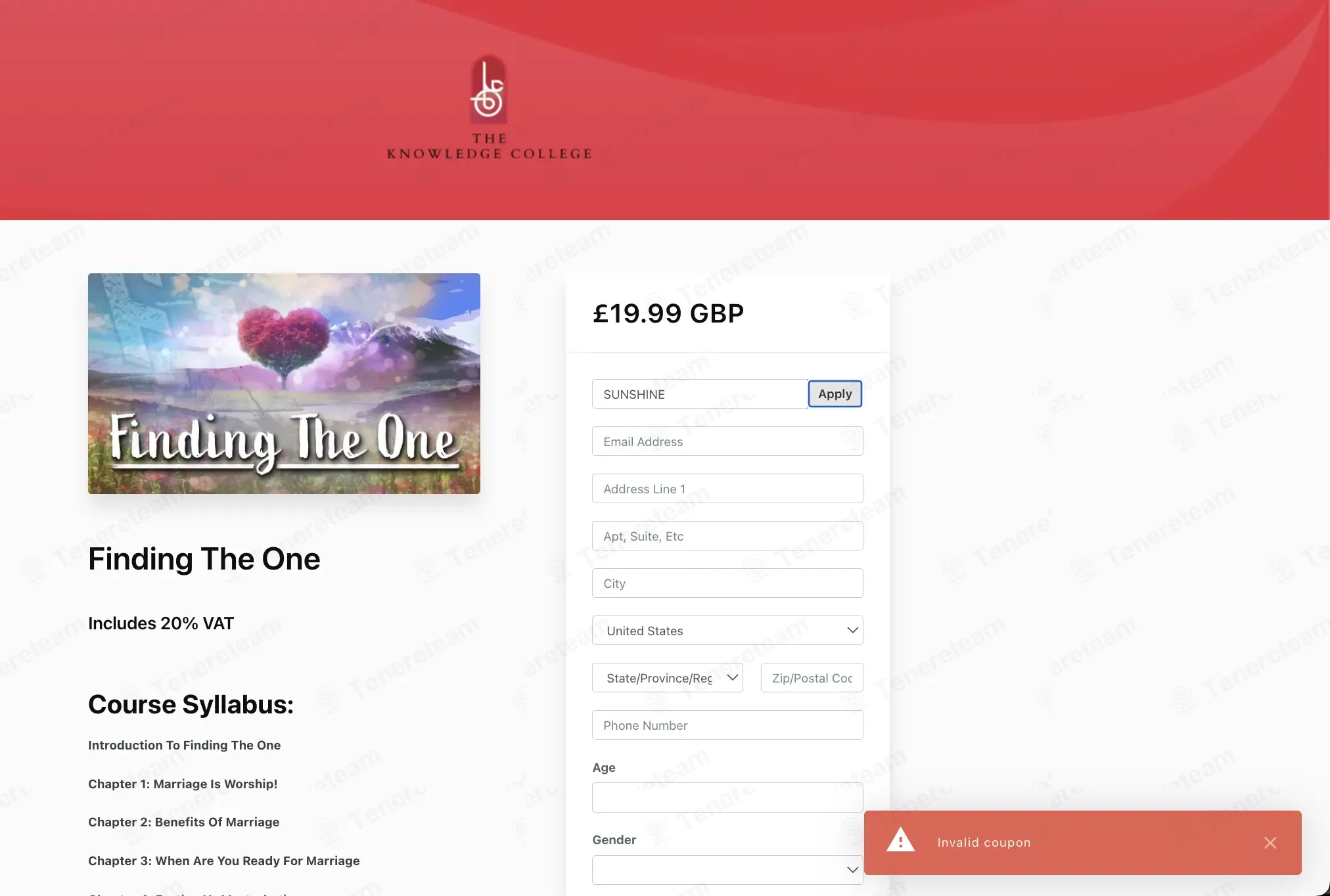 The Knowledge College apply coupon code