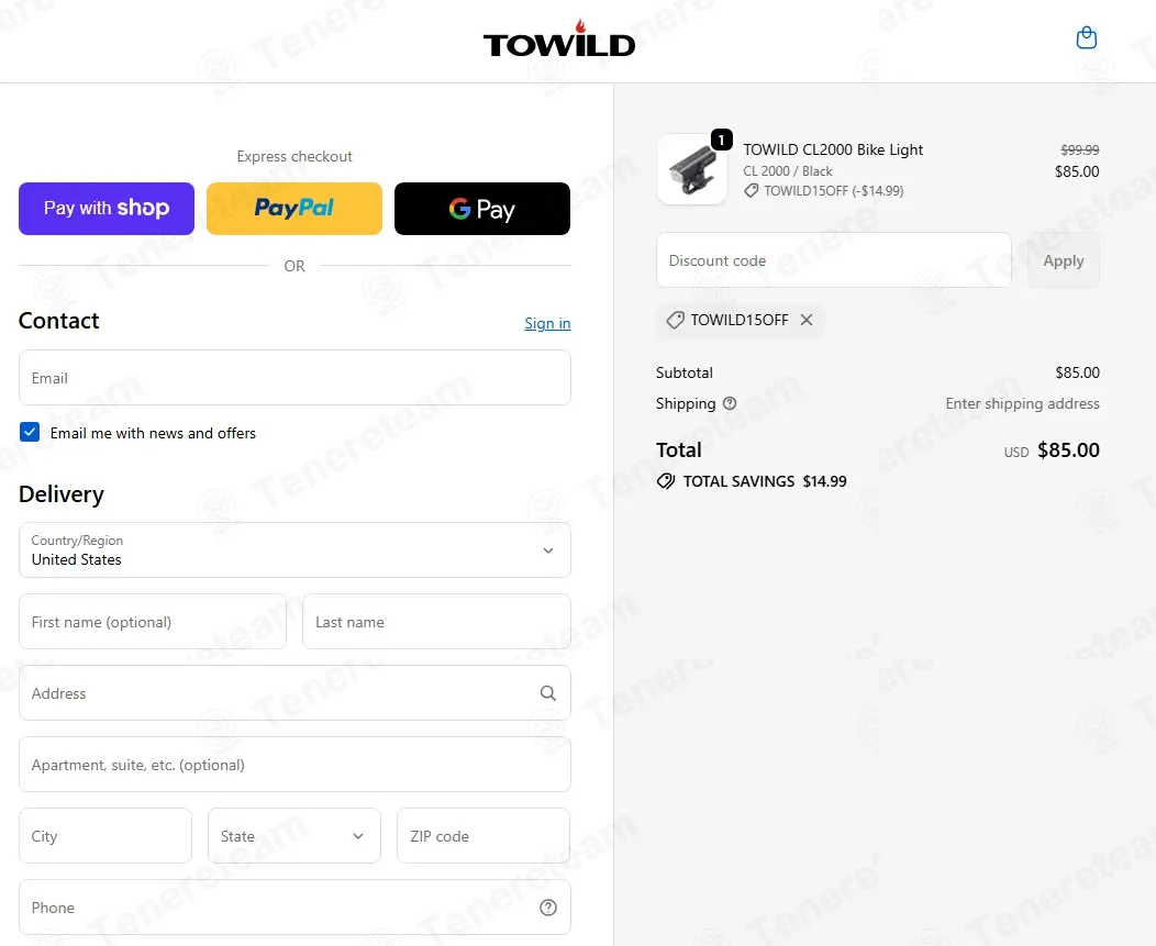 Towildbike coupon code: 15% off with TOWILD15OFF. Tested and valid as 6 days ago.