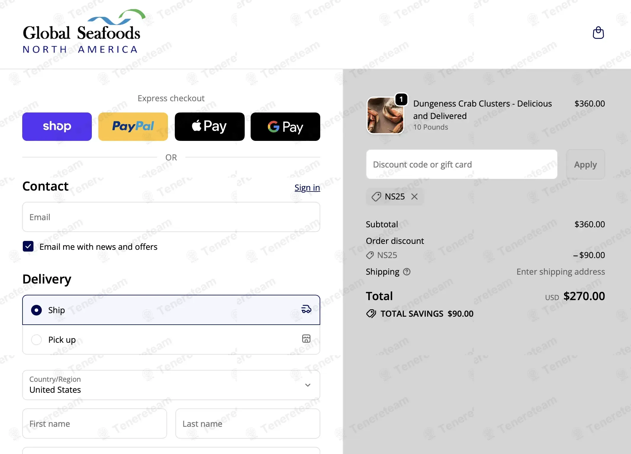 Global Seafoods coupon code verified as working at checkout
