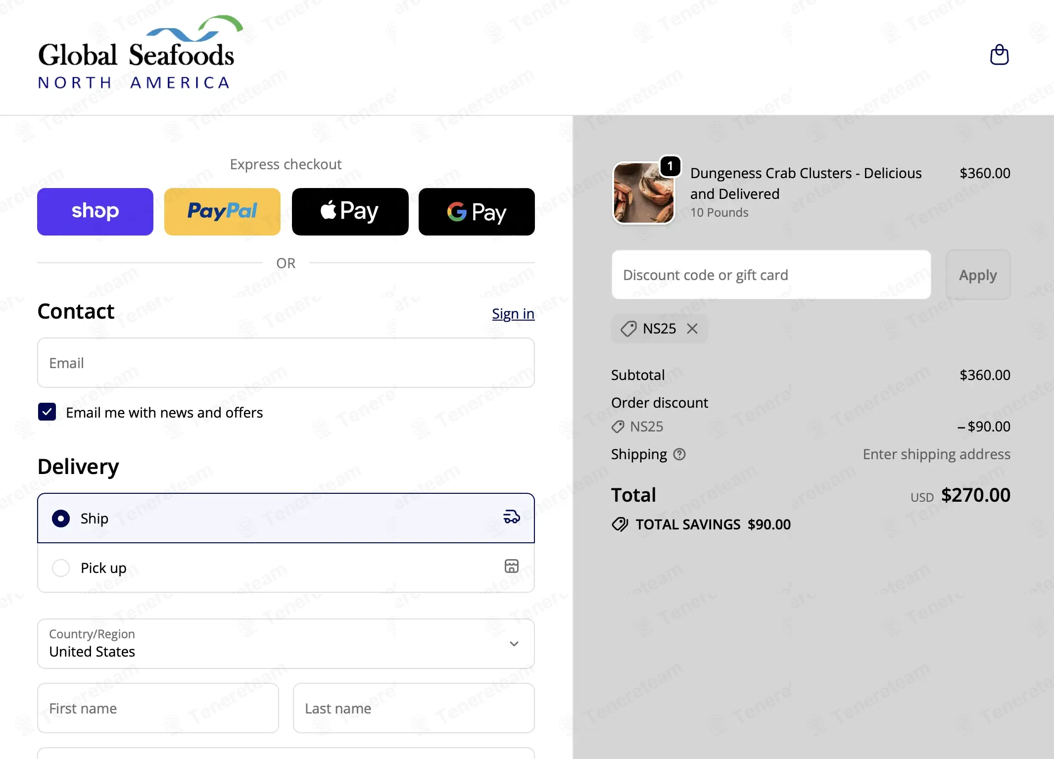 Global Seafoods coupon code: 25% off with NS25. Tested and valid as 2 days ago.