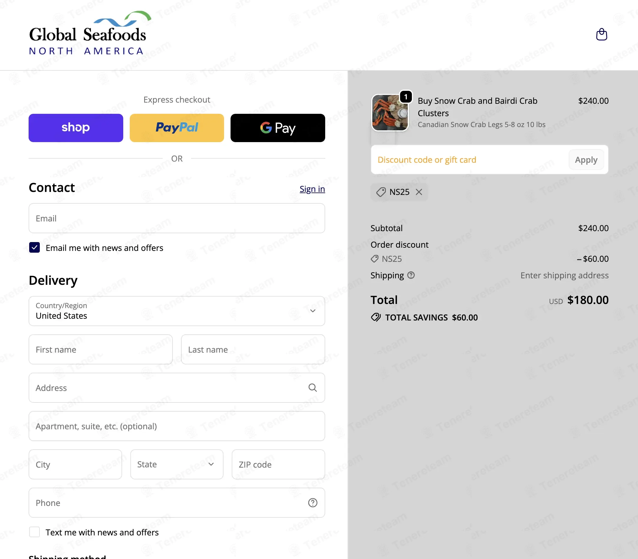 Global Seafoods coupon code: 25% off with NS25. Tested and valid as 2 days ago.
