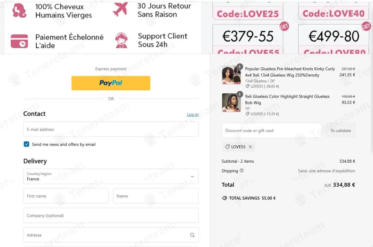 Shine Hair FR coupon code: €55 off with LOVE55. Tested and valid as 1 year ago.