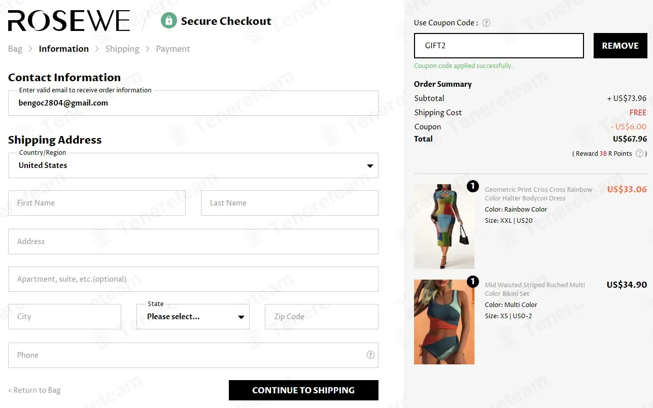 Rosewe coupon code: $6 off with GIFT2. Tested and valid as 2 weeks ago.